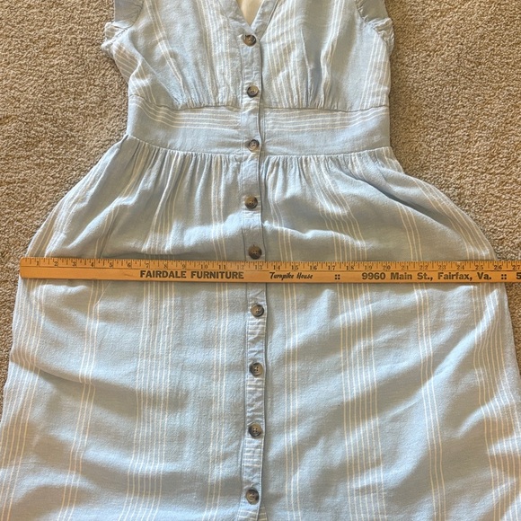 Light Blue with White Striped Ruffle Sleeve Button Front Dress LNWOT - Picture 11 of 14
